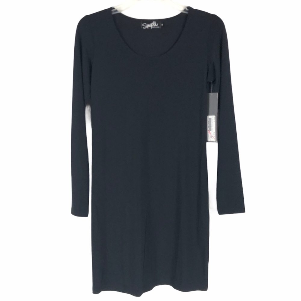 Sympli Black Long Sleeve Fingertip Lean Dress